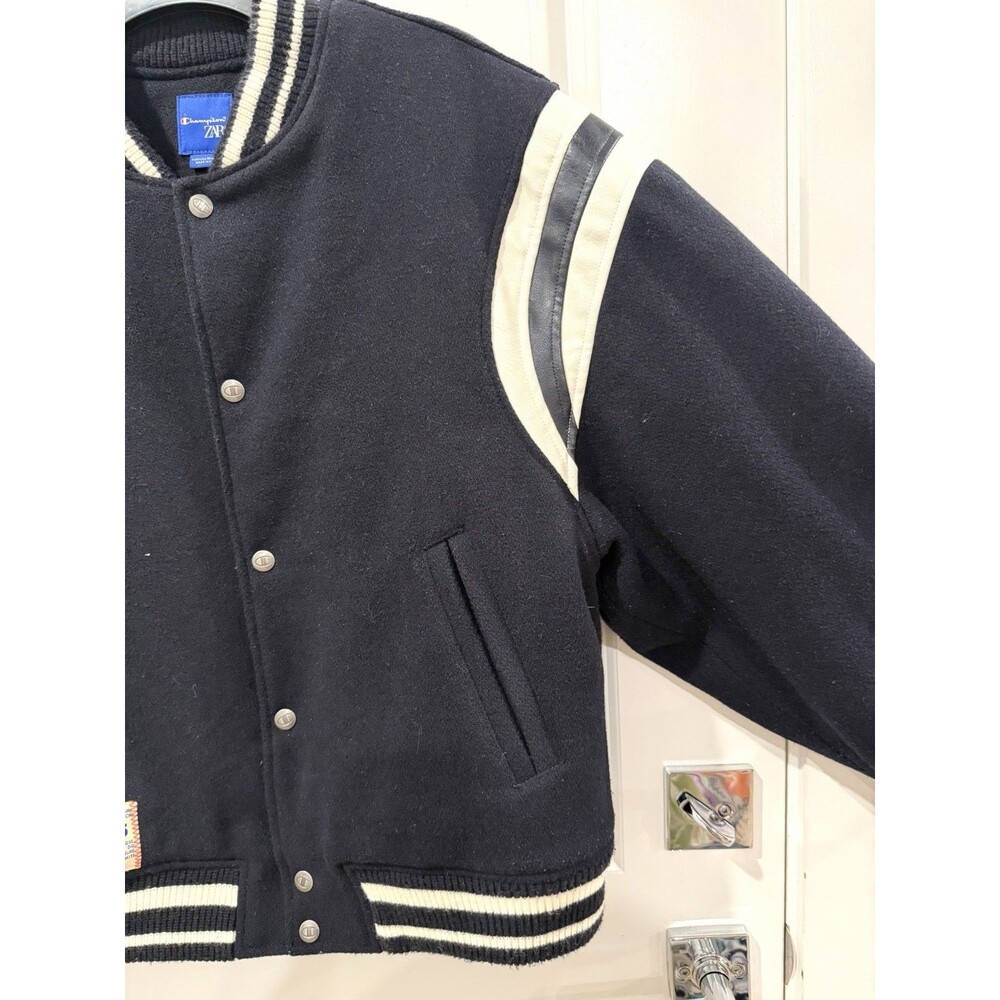 Zara x Champion Varsity Jacket Black Jagged Granite Peaks Class of 75 Size M - Picture 10 of 16